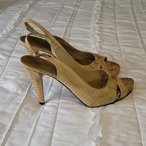 Ralph Lauren Peep Toe Sandals with Heels Tan Color size 8 - Picture 7 of 11